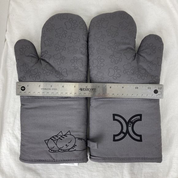 1 Pair Gray Cotton Long Silicone Paw print Cat Oven Mitts Cat Lovers gift Choice - Picture 11 of 15